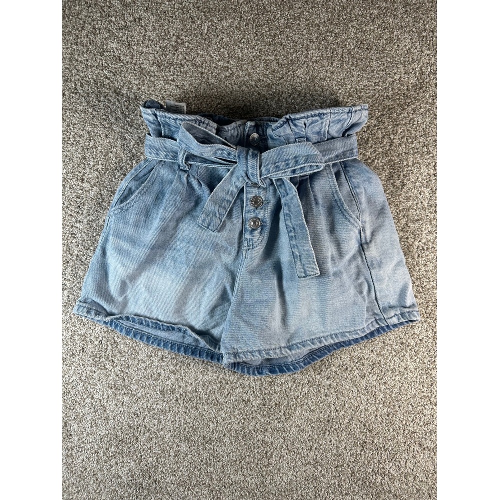 American Eagle Mom Shorts Light Wash Paperbag Waist Button Fly Denim Size 4